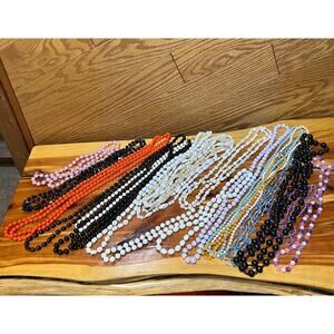 Large Vintage Lot Costume Jewelry Flapper MCM Beads Necklaces Strands Long Short